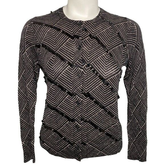 Ann Taylor LOFT‎ Black Beige Sequin Light Weight Cardigan Sz MP Medium Petite - Picture 1 of 8